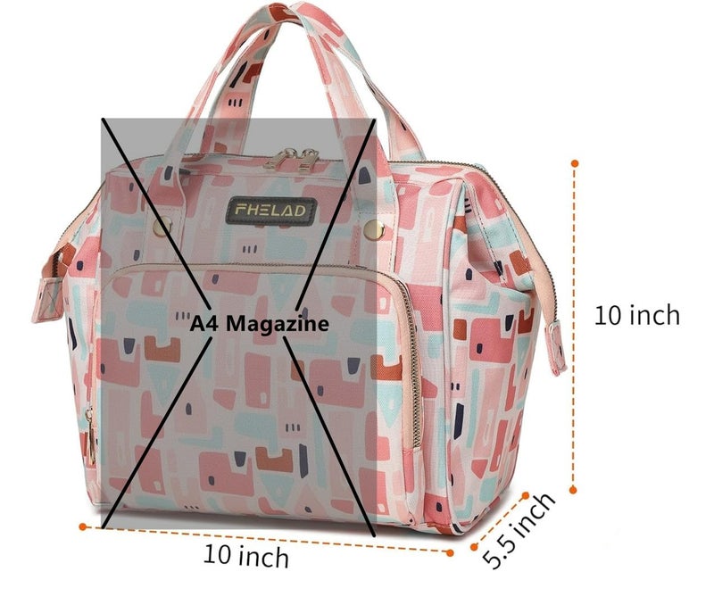 FHELAD Pink Small Diaper Bag Backpack Diaper Tote Bag Printed, Waterproof Multi-Function Mini Tote Maternity Bags Travel Backpacks with Insulated Pockets, Pink - Image 4